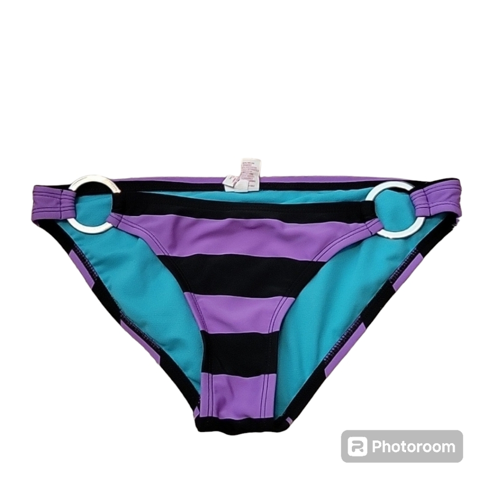 xhilaration PurplreAnd Black Stripe Bikini Bottom Only